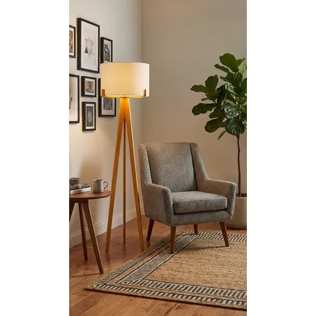 Luminária De Chão De Madeira Áustria Design Minimalista Cru Cedro