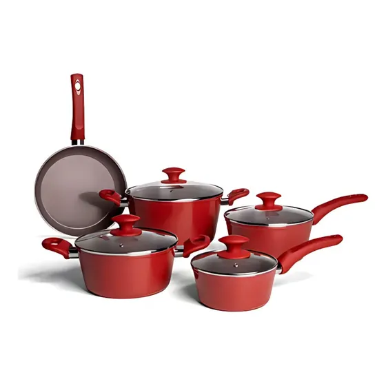 Jogo de Panelas 5 Peças Ceramic Life Optima Vermelho Carmin com Fundo de Indução - Brinox