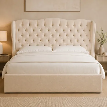Cabeceira Queen 160cm Boucle Capitonê Cama Box Aurora Bege