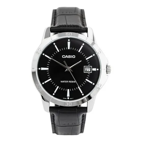 Reloj Casio Enticer MTP-V004 Plata Analógico Hombre Fondo Negro Correa Cuero Negro