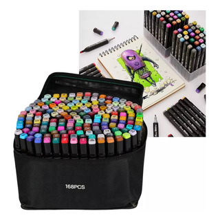 Kit 168 Canetas Marcador Ponta Dupla Touch Estojo Bolsa Cor Kit 168 Canetas Marcador Ponta Dupla Touch Estojo Bolsa Cor
