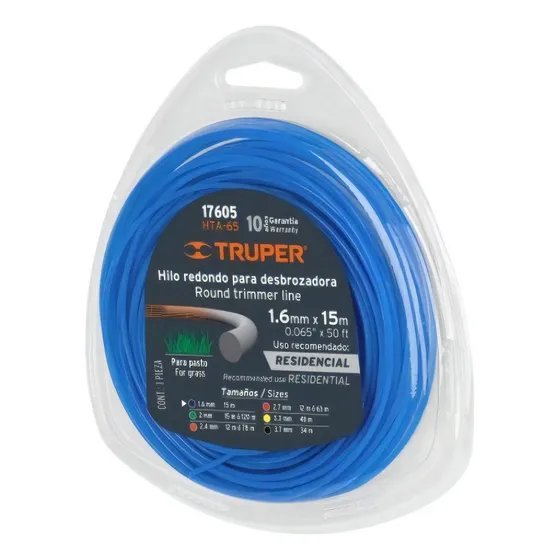 Hilo Nylon Desbrozadora 1,6mmx15m Truper// Color Azul