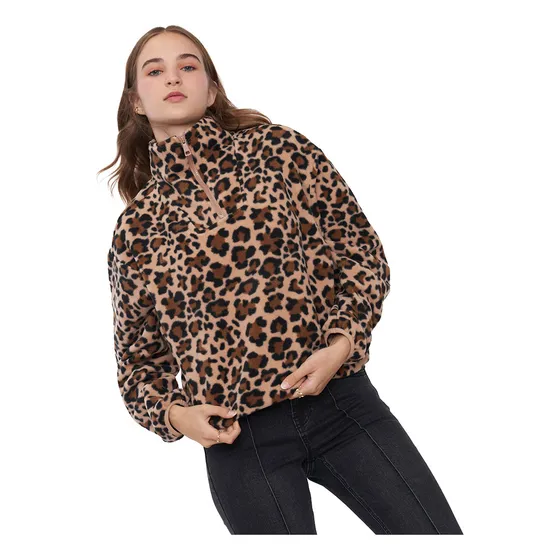 Polerón Mujer Polar Half Zipper Beige Animal Print Corona
