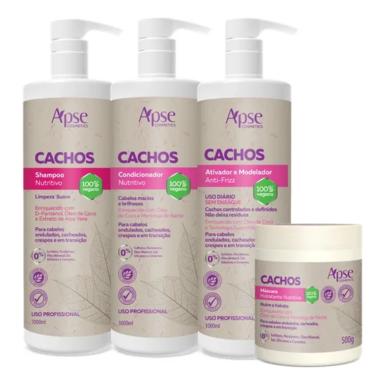 Kit Shampoo, Condicionador, Ativador E Máscara Cachos - Apse