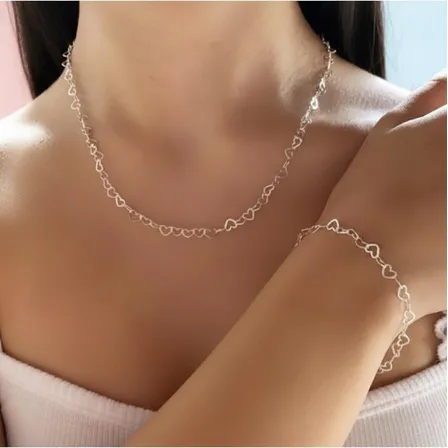 Conjunto Colar E Pulseira A Prata 925 Original Coração Luxo Prata