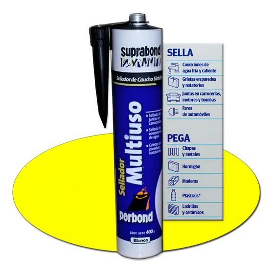 Sellador Multiuso Blanco Caucho Sintético Suprabond 400 Grs