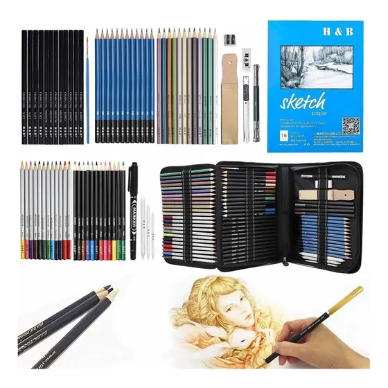 S Kit Dibujo Profesional Lápiz H&b 71 Piezas
