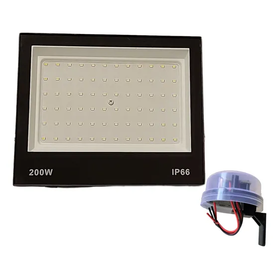 Kit  Refletor  Led  200w  E  Relé  Fotocélula