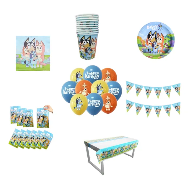 Set. Platos, Vasos , Mantel Y Mas  Bluey Y Bingo