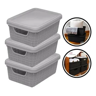 Kit 3 Caixas Organizadoras 15l Rattan Promoção Cesto C/tampa Kit 3 Caixas Organizadoras 15l Rattan Promoção Cesto C/tampa