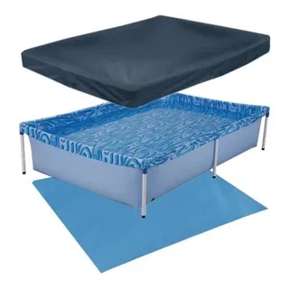 Piscina Infantil Retangular + Capa Standard + Forro 1000l Cor Azul Olas Piscina Infantil Retangular + Capa Standard + Forro 1000l Cor Azul Olas