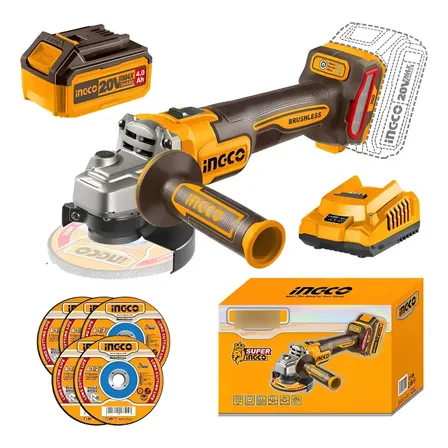 Esmerilhadeira Angular Ingco 20v Com Bateria E Carregador Laranja 127/220v 50hz/60hz