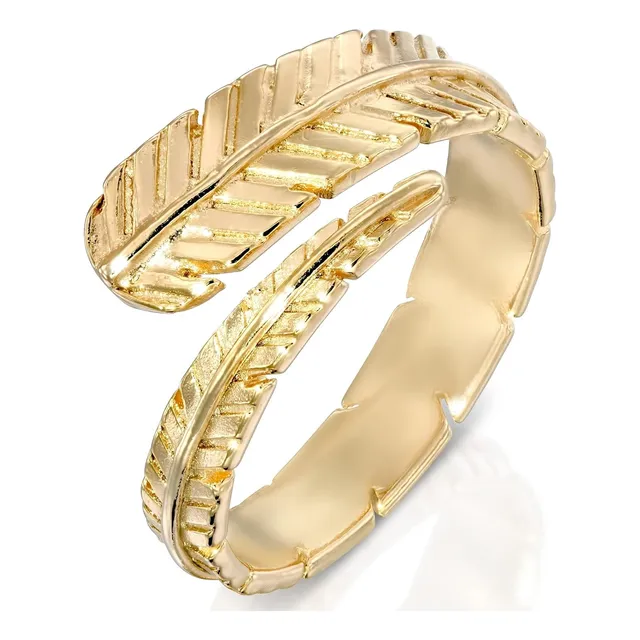 Anillo De Pluma Ajustable, Bañado Oro De 14 Quilates S...