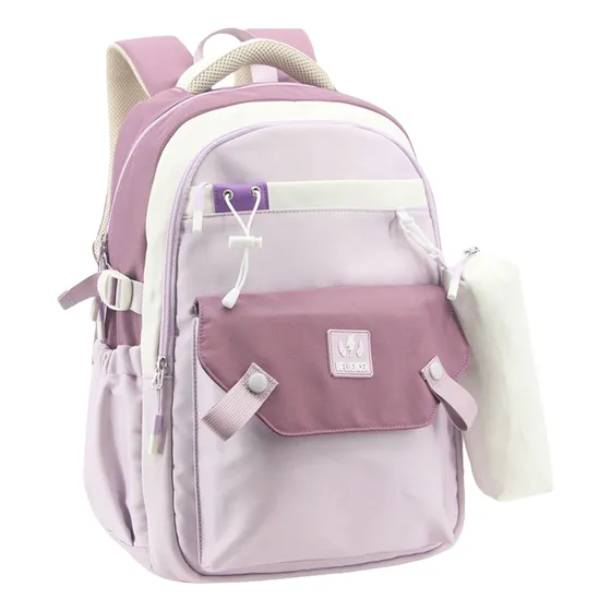 Mochila urbana porta notebook escolar con cartuchera unisex color violeta diseño de la tela liso Influencer 68.3221