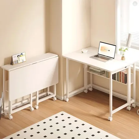 Escritorio Mesa Plegable Con Ruedas 100cm Multiuso Compacto 25 Cm Plegado En 10 Segundos Vidita Color Blanco