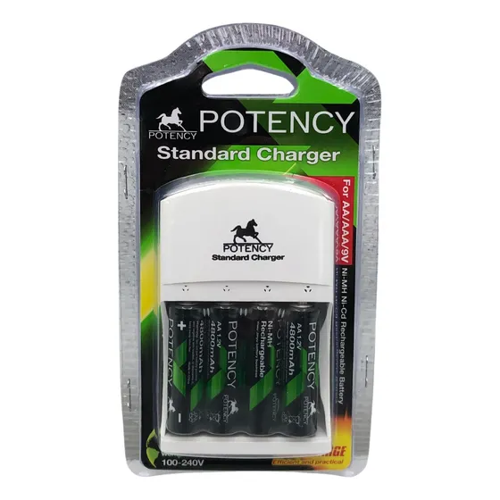 Kit Carregador + 4 Pilhas Aa 4800mah Maxday Recarregável