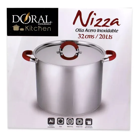 Olla Nizza 32cm 20l Con Tapa Plateado Doral Acero