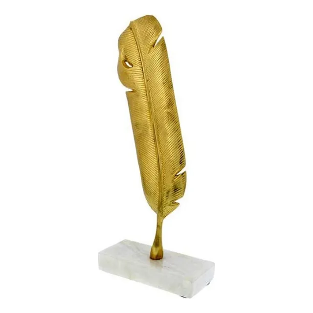 Escultura Pluma Adorno Aluminio 31x16cm Dorado Marmol Mk