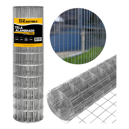 Tela Cerca Soldada Malha 5x10cm Fio 1,60mm - Rl 25x1,5m Ttr150 The Black Tools Tela Cerca Soldada Malha 5x10cm Fio 1,60mm - Rl 25x1,5m Ttr150 The Black Tools