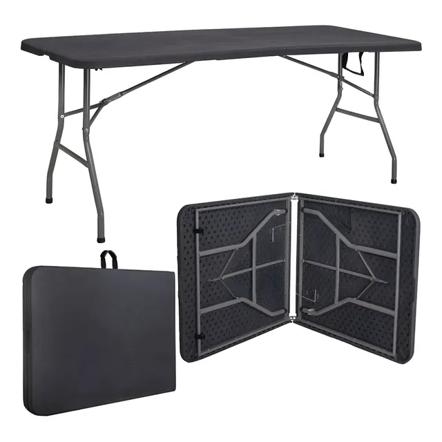 Mesa Dobrável Vira Maleta Com Alça Portátil 1.80m Para Camping Pesca Jardim Área Externa Ou Interna Salão De Festas Gourmet Cor Preto Luvinco