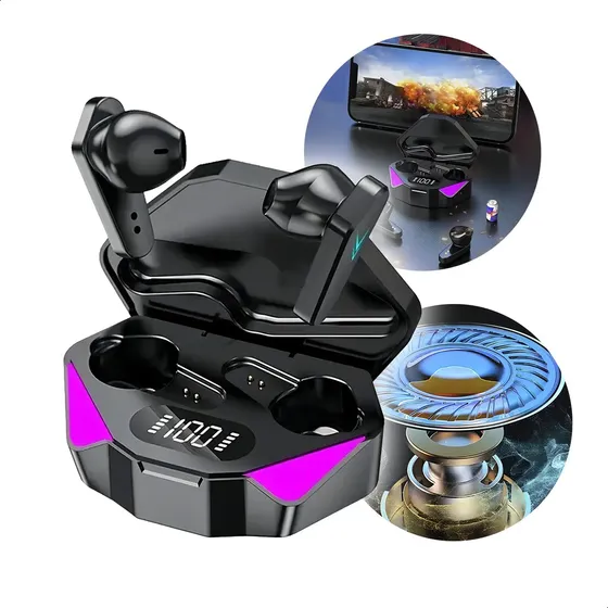 Fone Gaming sem fio bluetooth X15 Gamer cor preto luz violeta-escuro