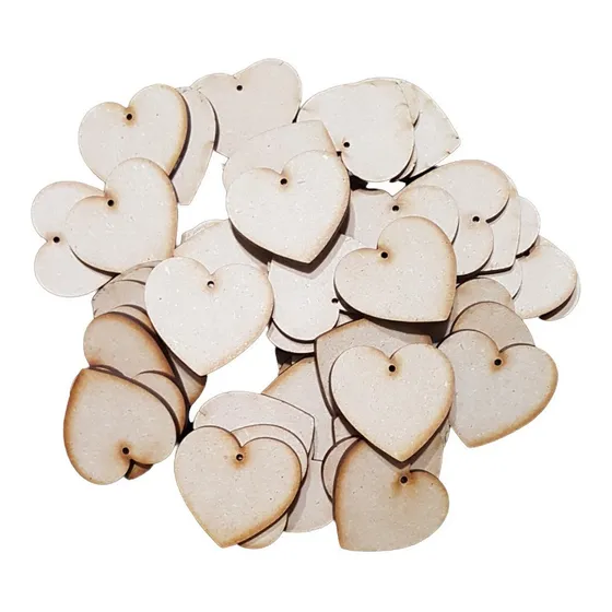 50 Corazones 5cm Con Perforación En Madera Mdf