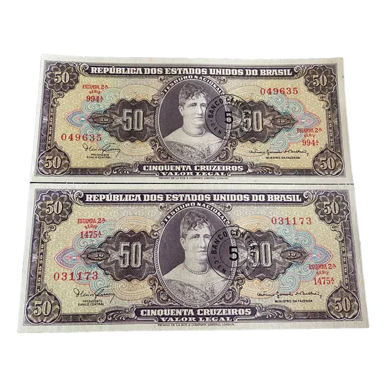 Kit Cédulas 50 Cruzeiros Isabel Carimbo 5 Centavos C115 C116