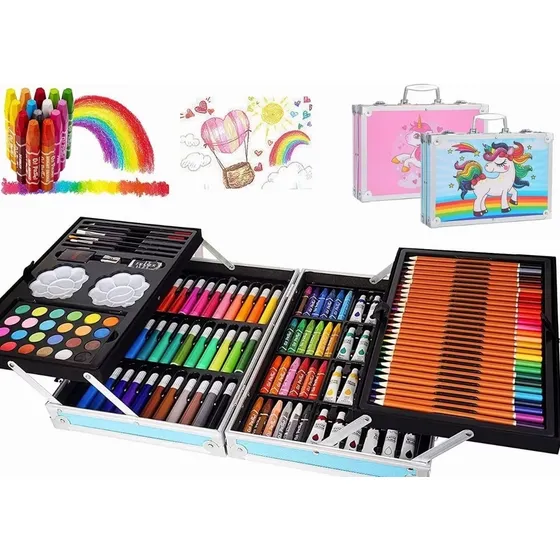 Kit De Lápices De Dibujo Marcadores Plumones Punta 145 Pcs Color Azul