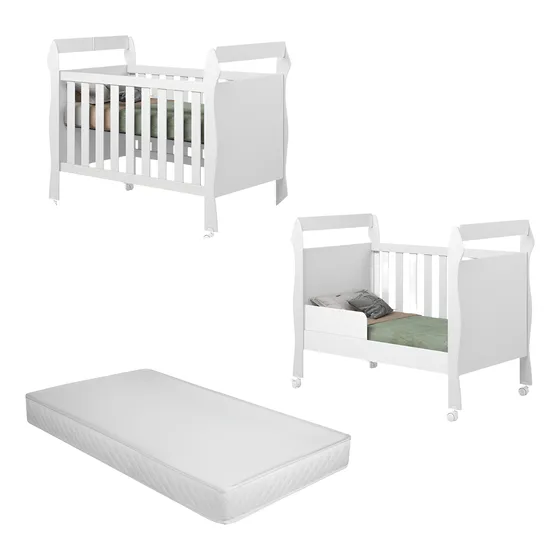 Berço Mini Cama Desmontável Quarto Bebê Mdf 2 Em 1 Rodinhas
