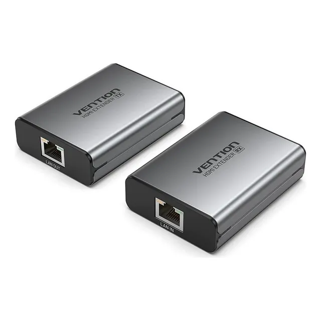 Extensor Hdmi Por Cable Red Vention - 50 Metros Activo Con Audio - Hd 1080p 60hz - Carcasa Aluminio - Con Fuente Alimentación - Adaptador Rj45 Utp - Camara Seguridad Dvr Proyector Notebook Pc - Akgh0