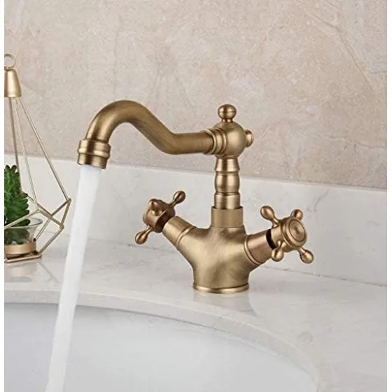 Grifo Giratorio Laton Antiguo Cocina Baño Lavabo Doble Flujo
