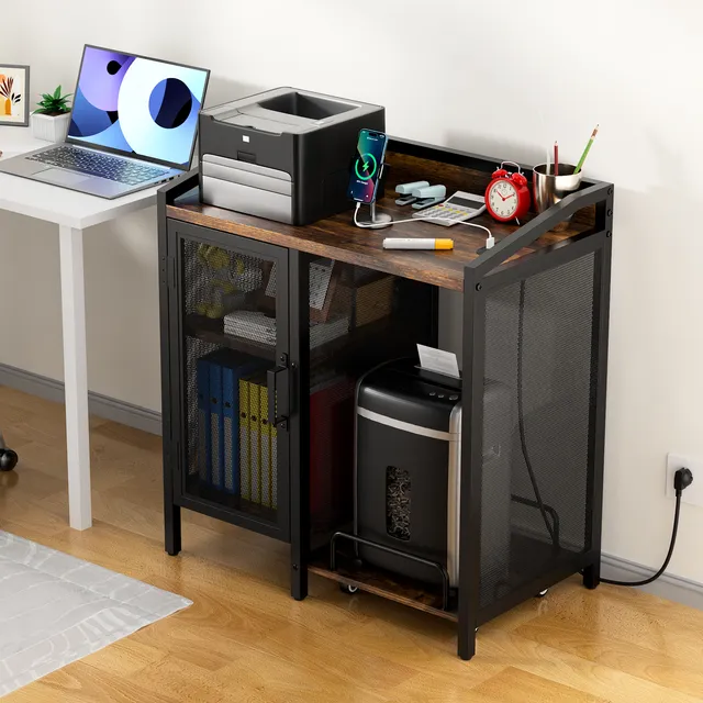 Mesa Móvil Para Impresora De Tres Pisos Con Enchufes