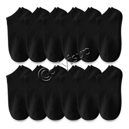 Calcetines Cortos Hombres Dama Unisex Cómodo 12 Pares Negro Sólido 12 Pares 18-28cm