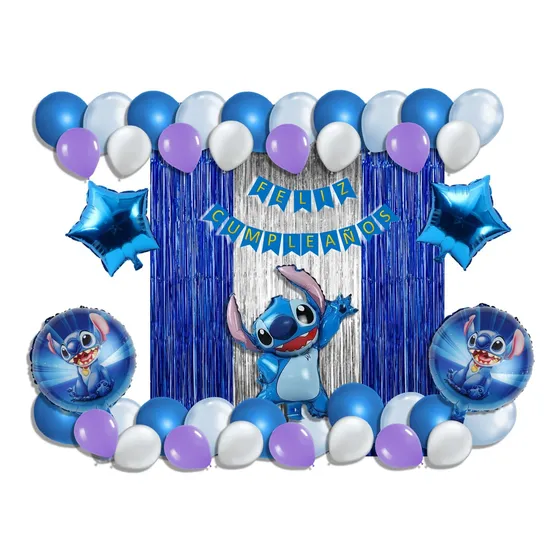Kit Decoración Para Fiesta De Cumpleaños Temática (59 Pzas) Azul Stitch