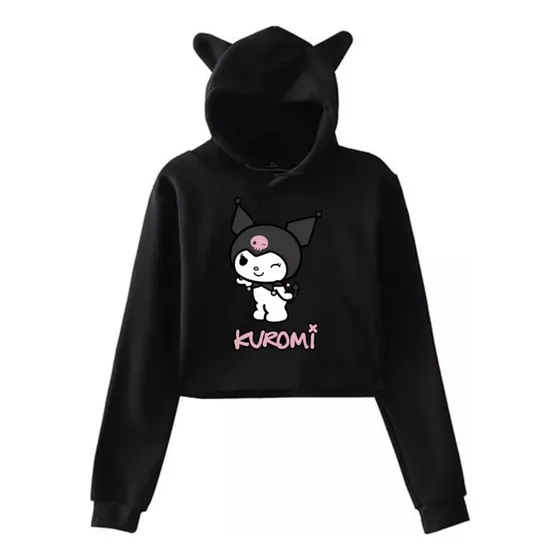 Suéter Croptop Kuromi Con Orejitas De Gato