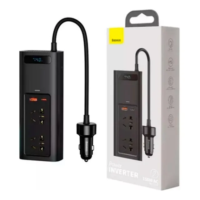 Inversor De Corriente Baseus 150w Cigarrera Para Laptop Auto