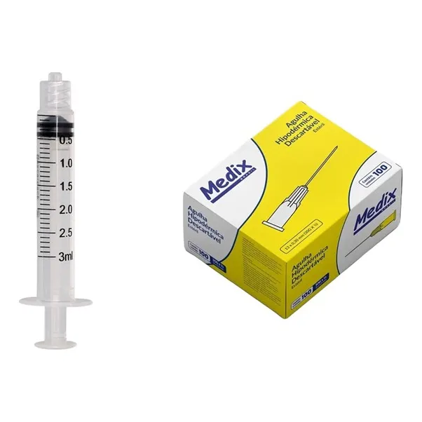 Kit 100 Seringas 3ml Bico Ll + 100 Agulhas HiPodérmicas
