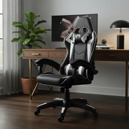 Cadeira De Escritório Gamer Ergonômica Estofado Couro Sintético Reclinável Altura Ajustável Apoio Para Pés Até 150kg Cor Preto E Branco Python Fly Gc01 Preto/branco