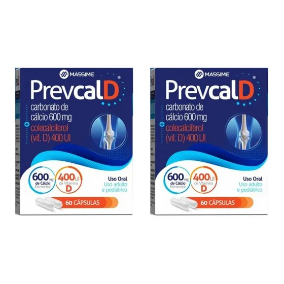 Kit x2 Prevcal D Massime 600mg Calcio 400ui Vit D com 60 Cpr Sem Sabor
