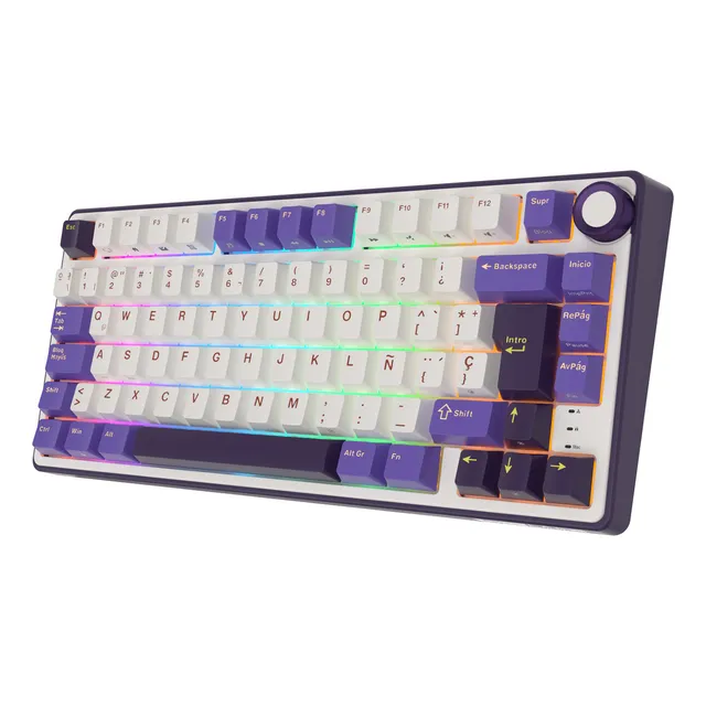 Teclado mecánico español RK Royal Kludge R75 Blackberry Silver switch cableado retroiluminado RGB con perilla de volumen y switches intercambiables en caliente teclas PBT