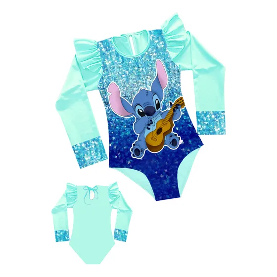 Traje De Baño Stitch Lilo Manga Larga Versión Sencilla