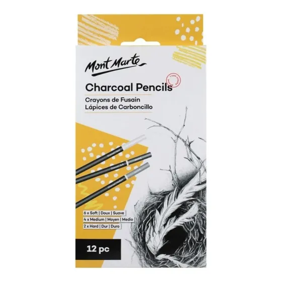 Set 12 Lapices Dibujo Carboncillo Charcoal Mont Marte Trazo Negro