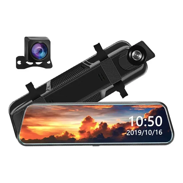 10in Espejo Retrovisor Dvr 2 Camaras Delantera Reversa 1080p
