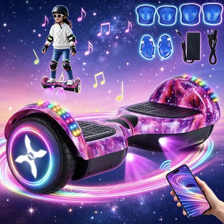 Hoverboard Elétrico Skate Kit Acessórios Com Bluetooth E Led Céu Estrelado Roxo