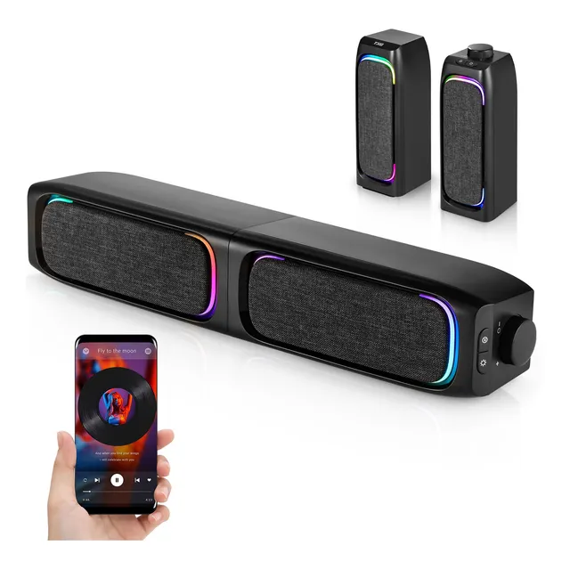 Soundbar Parlante Gamer Pc Tv Rgb Inalámbricos Con Subwoofer