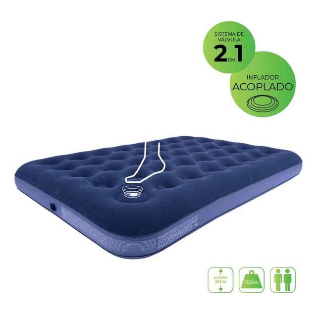 Colchão Inflável Casal Acampamento Inflador Acoplado O2flow Colchão Inflável Casal Acampamento Inflador Acoplado O2flow