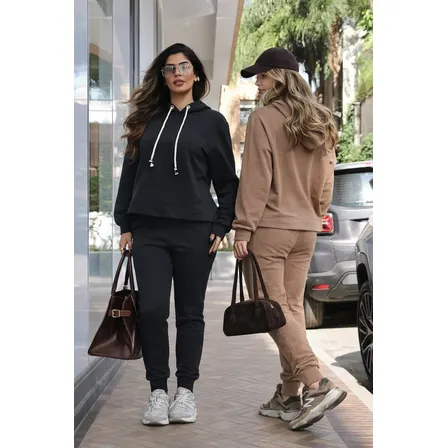 2 Conjuntos Moletom Feminino Confortável Trabalho Academia M Marrom E Preto Lisa