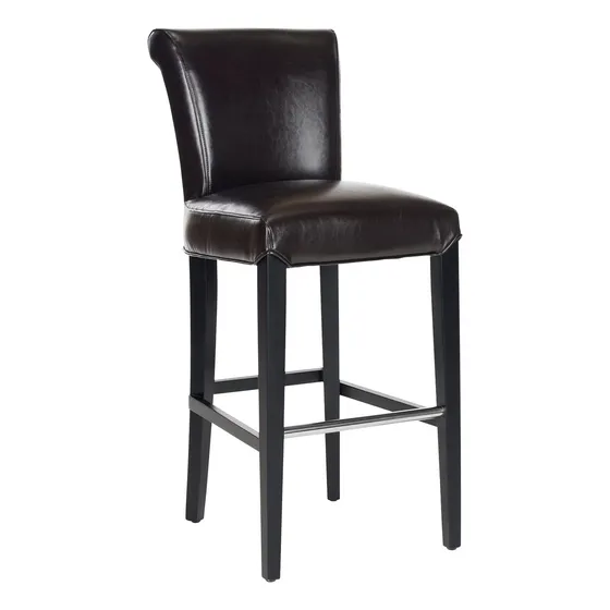 Taburete Bar Piel 25.0 In Color Negro Cuero Madera Marron