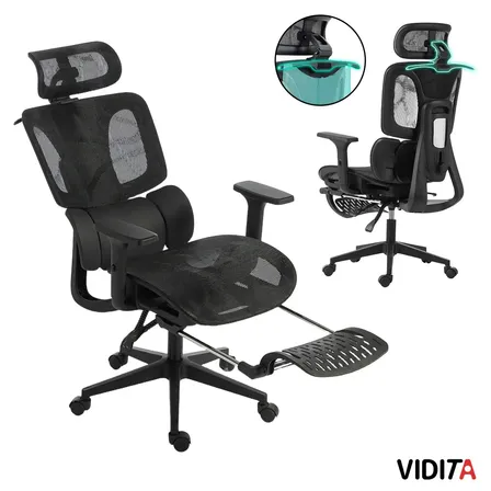 Silla Ejecutiva Vidita PROTEO Ergonómica con Malla Negra y Reposapiés