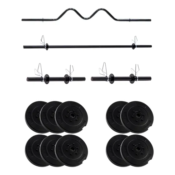Kit Barra Recta + Barra Ez + Mancuernas 40 Kg Discos Pesas